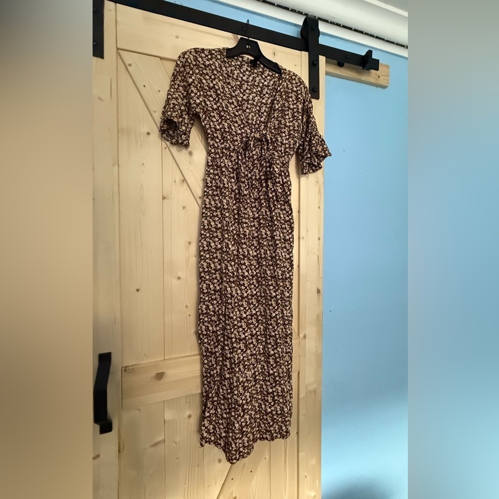 LunaChix Floral Tie-Front Maxi Dress - Boho Short Ruffle Sleeve - XS - Picture 9 of 13